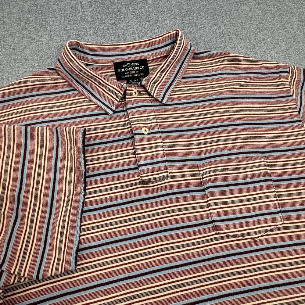 Ralph Lauren Polo Jeans Co Striped Polo Shirt XL Blue Red Cotton Casual